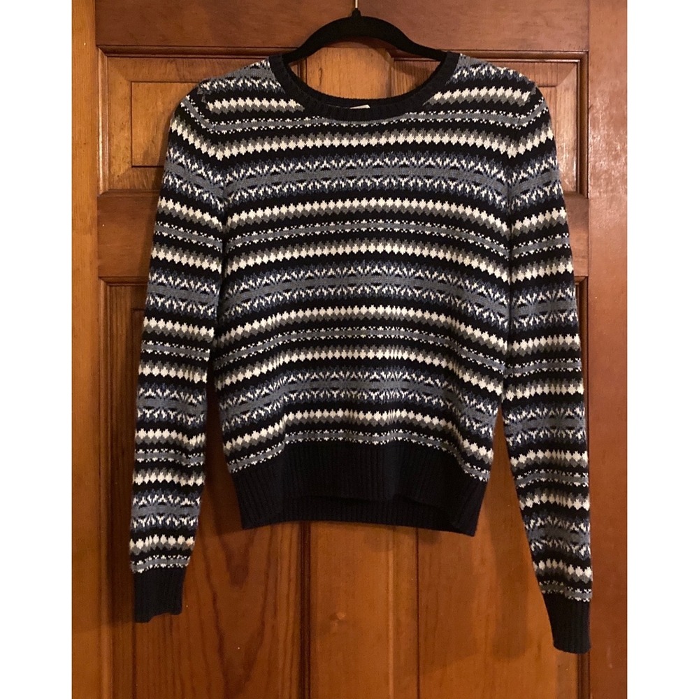 Tommy Hilfiger Women S Navy Fair Isle Cotton Knit Crewneck Sweater Cabin Nordic